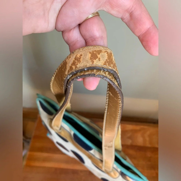 Fossil Canvas Polka Dot Purse Key Bag Charm Large Shopper Tote Handbag Whimsical - Picture 8 of 11